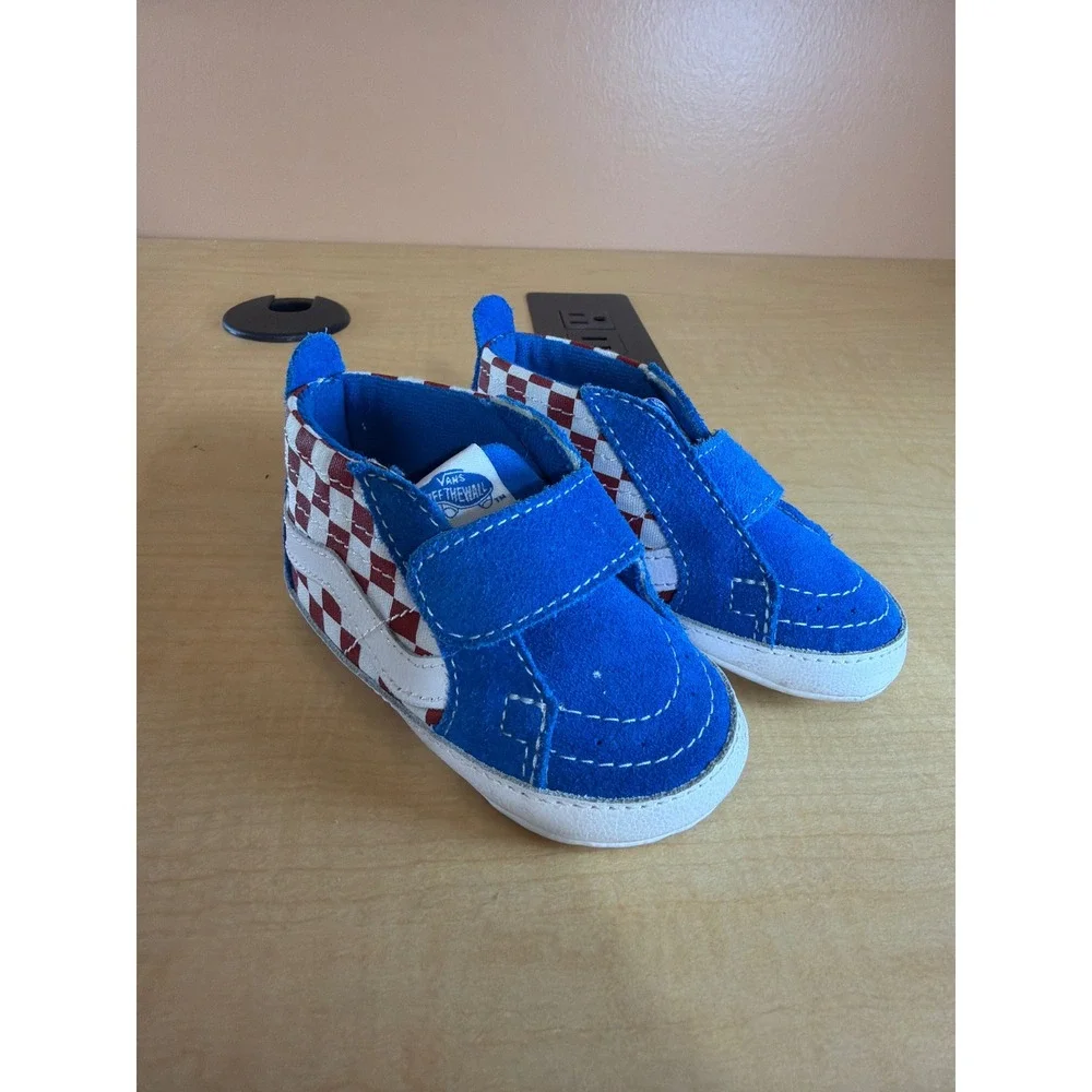 Vans Sk8-Hi Crib Infant Shoes Size 4 Blue Red Checkerboard High Top Sneakers